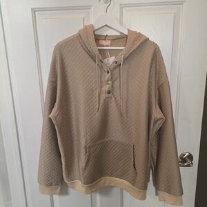 Quilted Tan Hoodie Sweater